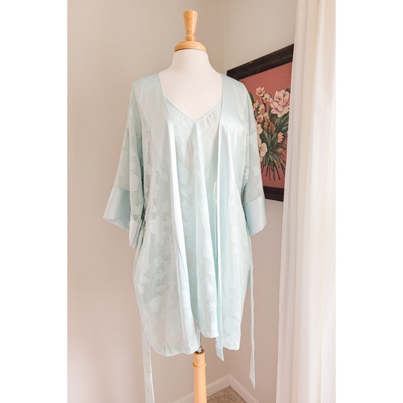 Vintage Sheer Floral Two Piece Robe & Slip Matching Set L.A. Intimates Nightgown - Picture 6 of 16